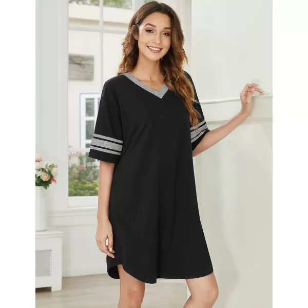 Ekouaer Womens Nightgown Short Sleeve SleepshirtAablack