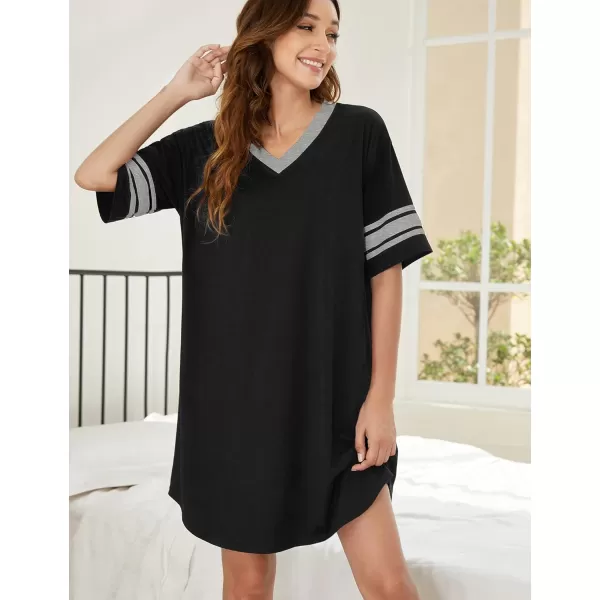 Ekouaer Womens Nightgown Short Sleeve SleepshirtAablack