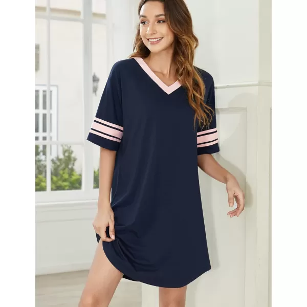 Ekouaer Womens Nightgown Short Sleeve SleepshirtAnavy Blue