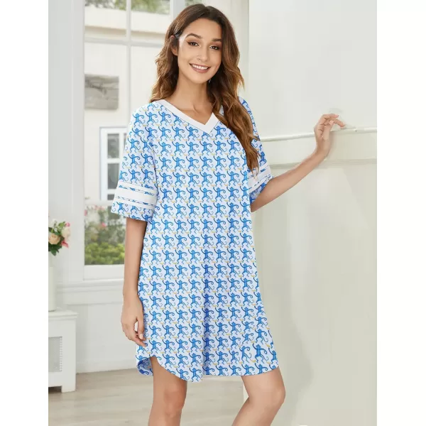 Ekouaer Womens Nightgown Short Sleeve SleepshirtBmonkey Blue