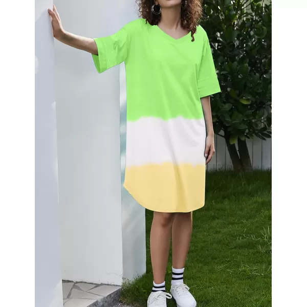 Ekouaer Womens Nightgown Short Sleeve SleepshirtGreen White Yellow