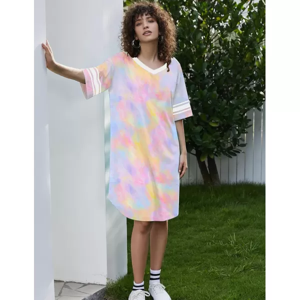 Ekouaer Womens Nightgown Short Sleeve SleepshirtPink Tie Dye