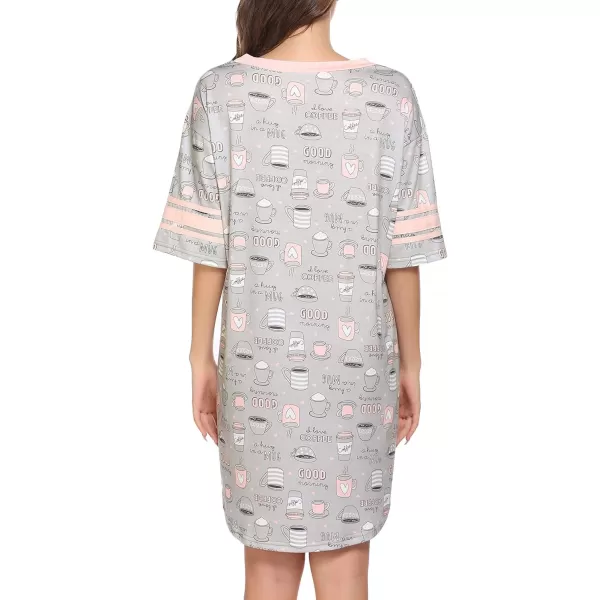 Ekouaer Womens Nightgown Short Sleeve SleepshirtPrint style Bcoffee Grey