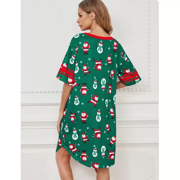 Ekouaer Womens Nightgown Short Sleeve SleepshirtPrint style Zsnowman Green