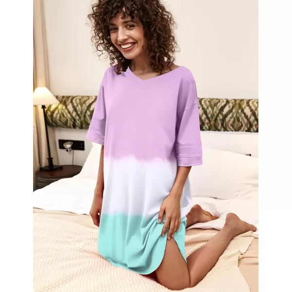 Ekouaer Womens Nightgown Short Sleeve SleepshirtPurple White Blue