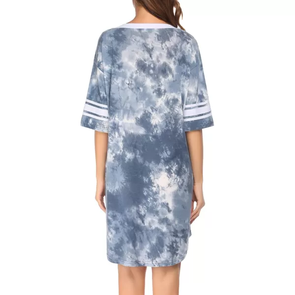 Ekouaer Womens Nightgown Short Sleeve SleepshirtTie Dye Grey