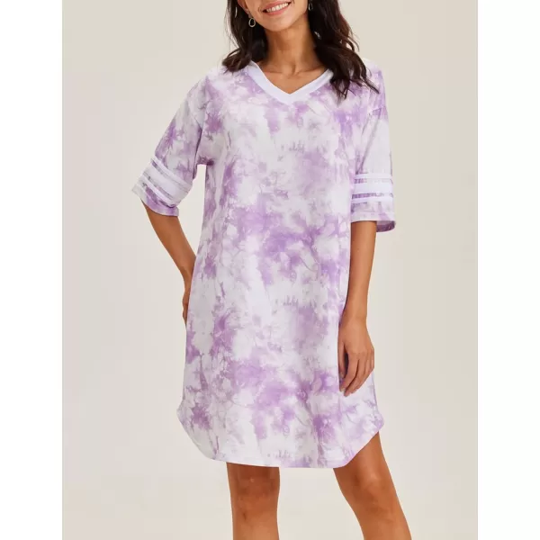 Ekouaer Womens Nightgown Short Sleeve SleepshirtTie Dye Purple 2