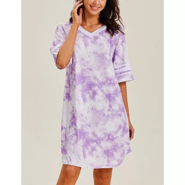 Ekouaer Womens Nightgown Short Sleeve SleepshirtTie Dye Purple 2