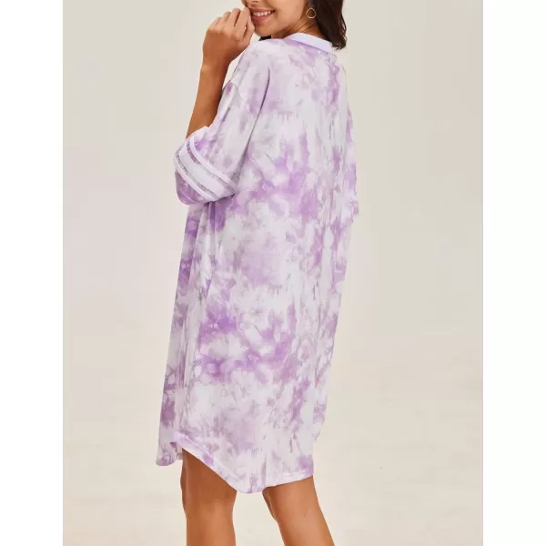 Ekouaer Womens Nightgown Short Sleeve SleepshirtTie Dye Purple 2