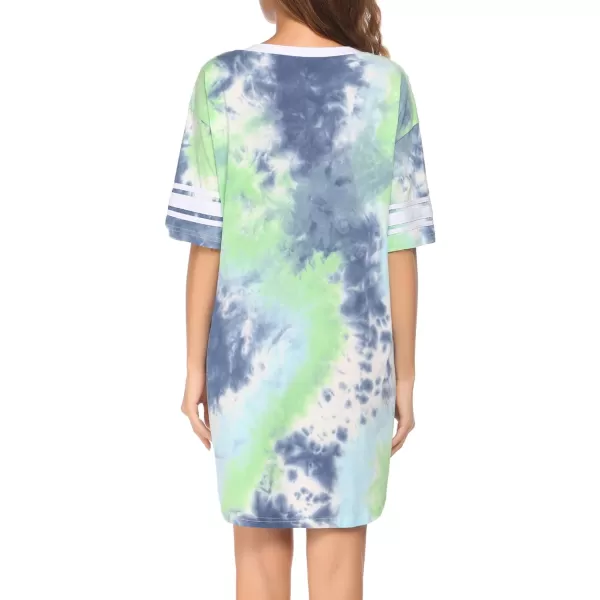 Ekouaer Womens Nightgown Short Sleeve SleepshirtTie dye Tie Dye Green