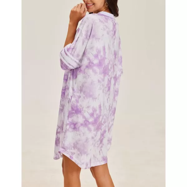 Ekouaer Womens Nightgown Short Sleeve SleepshirtTie dye Tie Dye Purple 2