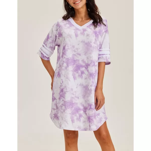 Ekouaer Womens Nightgown Short Sleeve SleepshirtTie dye Tie Dye Purple 2