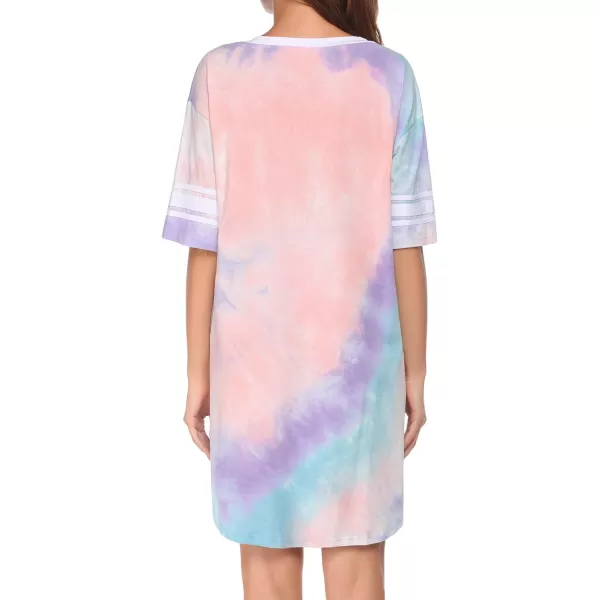 Ekouaer Womens Nightgown Short Sleeve SleepshirtTie dye Tie Dye Purple