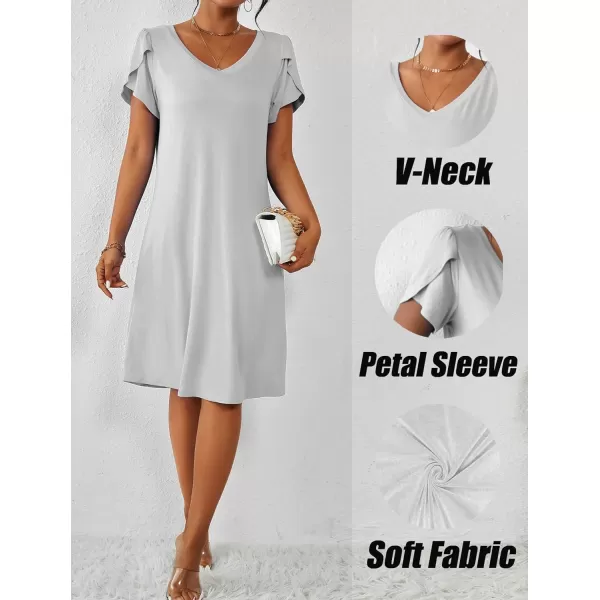 Ekouaer Womens Nightgown Short Sleeves Sleepwear V Neck Nursing Nightgown Petal Sleeves TShirt Dress SXXLLight Grey