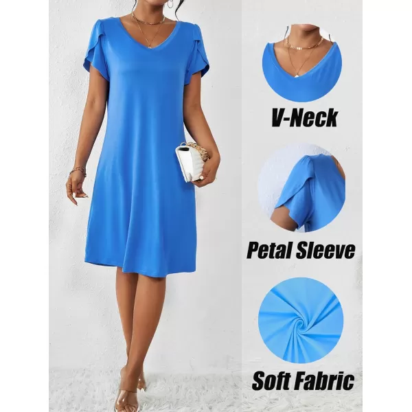 Ekouaer Womens Nightgown Short Sleeves Sleepwear V Neck Nursing Nightgown Petal Sleeves TShirt Dress SXXLSky Blue