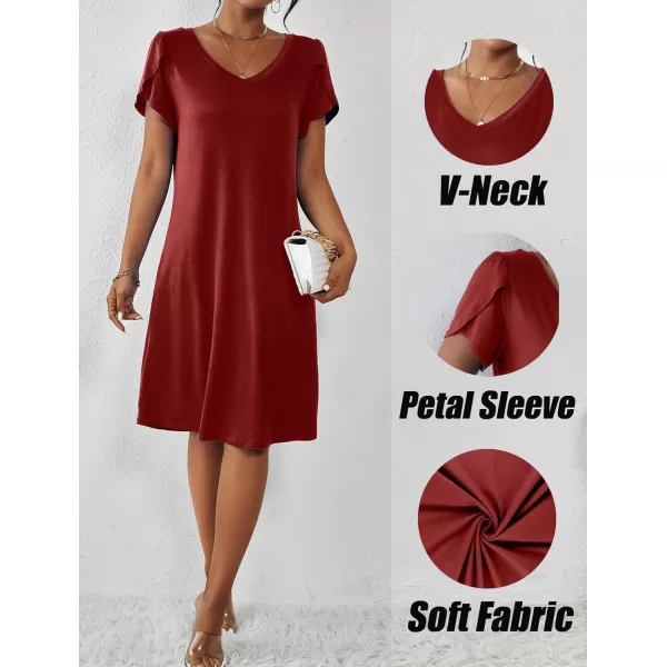 Ekouaer Womens Nightgown Short Sleeves Sleepwear V Neck Nursing Nightgown Petal Sleeves TShirt Dress SXXLWine Red