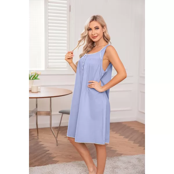 Ekouaer Womens Nightgown Sleepwear Cotton Sleeveless Sleep Dress V Neck Nightwear LoungewearClear Blue