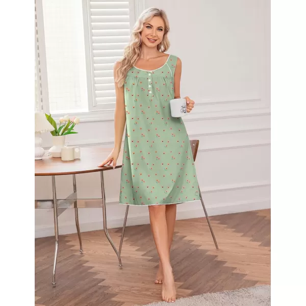 Ekouaer Womens Nightgown Sleepwear Cotton Sleeveless Sleep Dress V Neck Nightwear LoungewearFloral Print Light Green