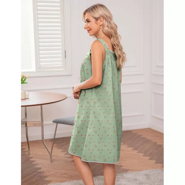 Ekouaer Womens Nightgown Sleepwear Cotton Sleeveless Sleep Dress V Neck Nightwear LoungewearFloral Print Light Green