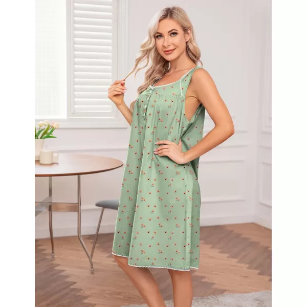 Ekouaer Womens Nightgown Sleepwear Cotton Sleeveless Sleep Dress V Neck Nightwear LoungewearFloral Print Light Green