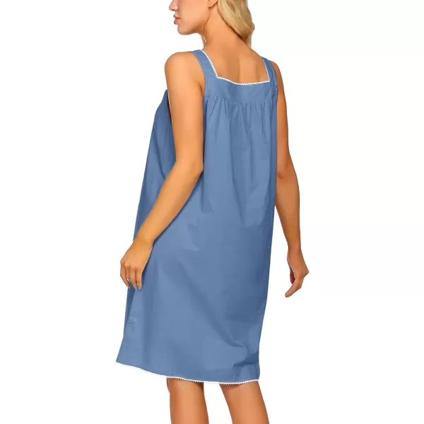 Ekouaer Womens Nightgown Sleepwear Cotton Sleeveless Sleep Dress V Neck Nightwear LoungewearGrey Blue