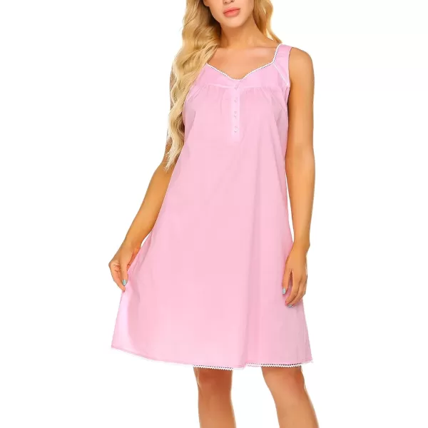 Ekouaer Womens Nightgown Sleepwear Cotton Sleeveless Sleep Dress V Neck Nightwear LoungewearMisty Rose