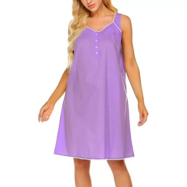 Ekouaer Womens Nightgown Sleepwear Cotton Sleeveless Sleep Dress V Neck Nightwear LoungewearPurple