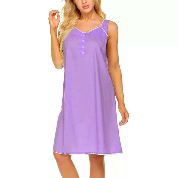 Ekouaer Womens Nightgown Sleepwear Cotton Sleeveless Sleep Dress V Neck Nightwear LoungewearPurple