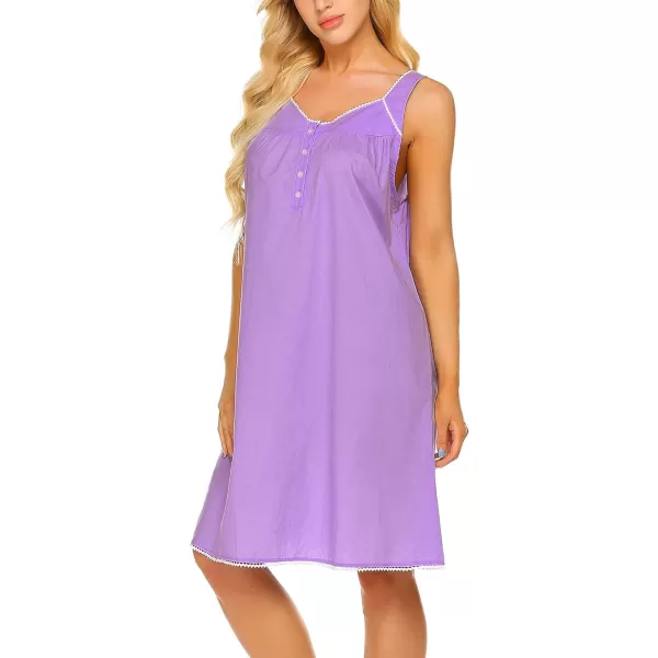 Ekouaer Womens Nightgown Sleepwear Cotton Sleeveless Sleep Dress V Neck Nightwear LoungewearPurple