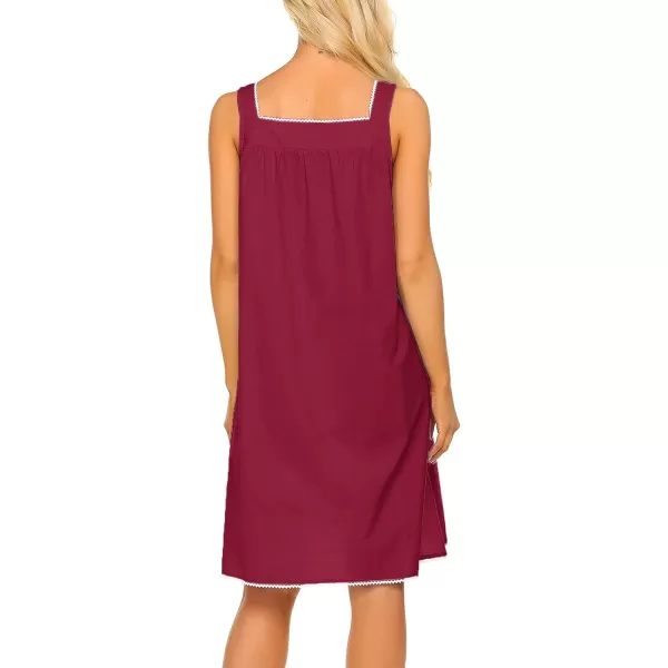 Ekouaer Womens Nightgown Sleepwear Cotton Sleeveless Sleep Dress V Neck Nightwear LoungewearWine Red