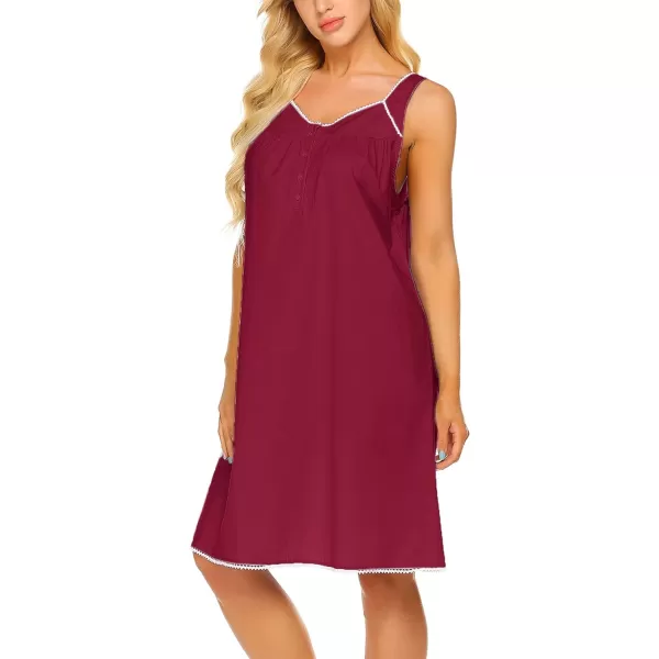 Ekouaer Womens Nightgown Sleepwear Cotton Sleeveless Sleep Dress V Neck Nightwear LoungewearWine Red