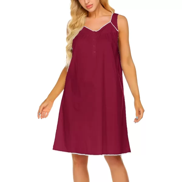 Ekouaer Womens Nightgown Sleepwear Cotton Sleeveless Sleep Dress V Neck Nightwear LoungewearWine Red