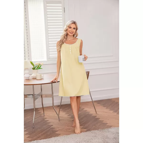 Ekouaer Womens Nightgown Sleepwear Cotton Sleeveless Sleep Dress V Neck Nightwear LoungewearYellow