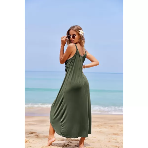 Ekouaer Womens Nightgown Sleeveless Long Nightshirt Full Slip Night Dress Plus Size Sleepshirt Chemise Lounge DressArmy Green