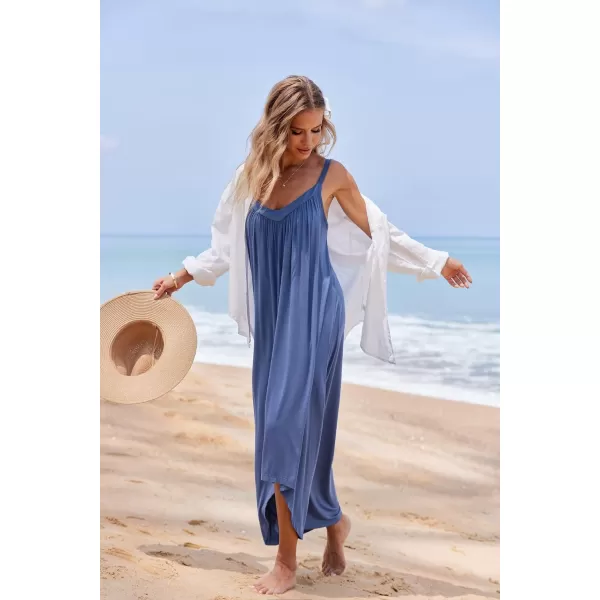 Ekouaer Womens Nightgown Sleeveless Long Nightshirt Full Slip Night Dress Plus Size Sleepshirt Chemise Lounge DressBlue