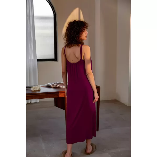 Ekouaer Womens Nightgown Sleeveless Long Nightshirt Full Slip Night Dress Plus Size Sleepshirt Chemise Lounge DressCherry Red
