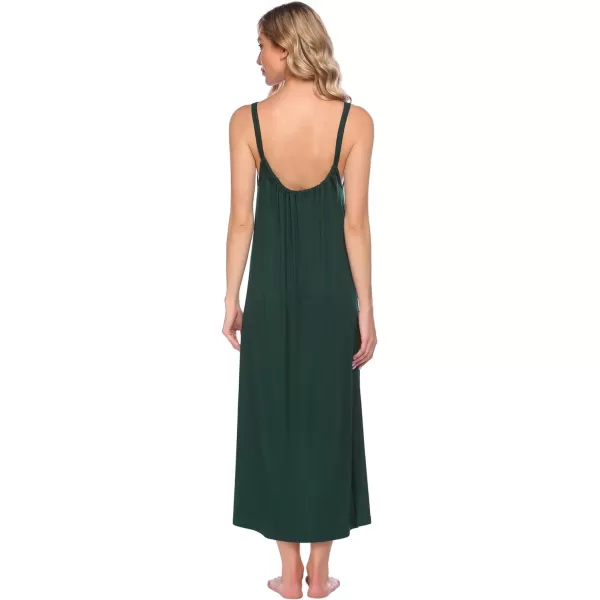 Ekouaer Womens Nightgown Sleeveless Long Nightshirt Full Slip Night Dress Plus Size Sleepshirt Chemise Lounge DressDark Green