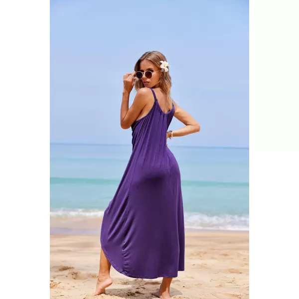 Ekouaer Womens Nightgown Sleeveless Long Nightshirt Full Slip Night Dress Plus Size Sleepshirt Chemise Lounge DressDark Violet