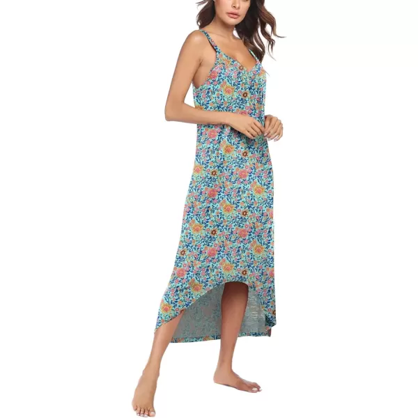 Ekouaer Womens Nightgown Sleeveless Long Nightshirt Full Slip Night Dress Plus Size Sleepshirt Chemise Lounge DressFlower Blue