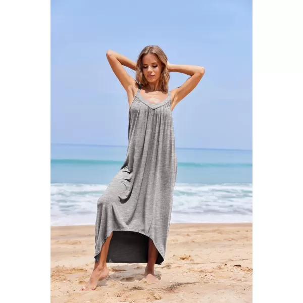 Ekouaer Womens Nightgown Sleeveless Long Nightshirt Full Slip Night Dress Plus Size Sleepshirt Chemise Lounge DressLight Gray