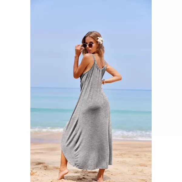 Ekouaer Womens Nightgown Sleeveless Long Nightshirt Full Slip Night Dress Plus Size Sleepshirt Chemise Lounge DressLight Gray