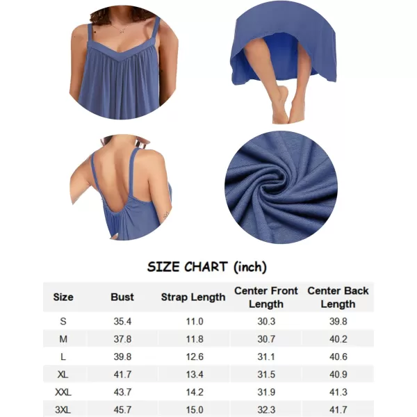 Ekouaer Womens Nightgown Sleeveless Long Nightshirt Full Slip Night Dress Plus Size Sleepshirt Chemise Lounge DressNavy Blue