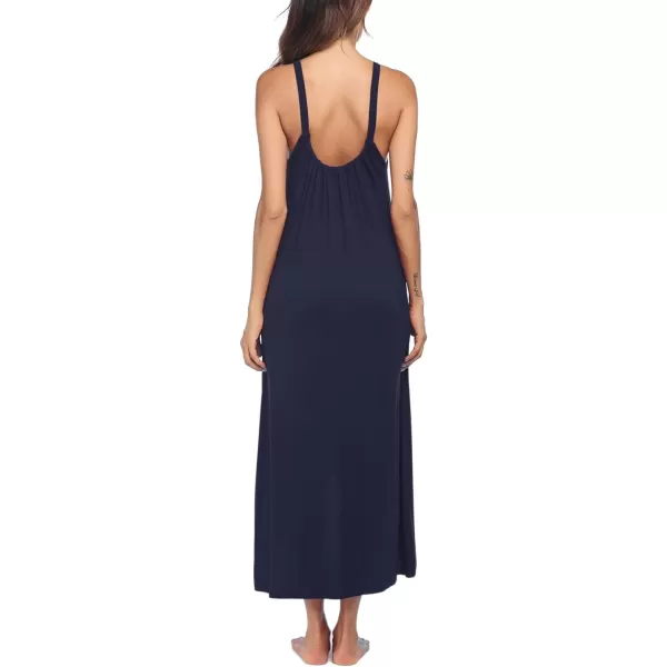 Ekouaer Womens Nightgown Sleeveless Long Nightshirt Full Slip Night Dress Plus Size Sleepshirt Chemise Lounge DressNavy Blue