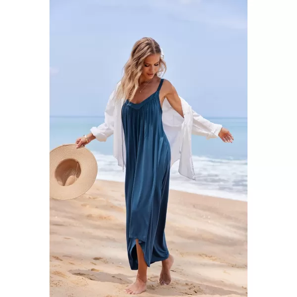 Ekouaer Womens Nightgown Sleeveless Long Nightshirt Full Slip Night Dress Plus Size Sleepshirt Chemise Lounge DressPeacock Blue