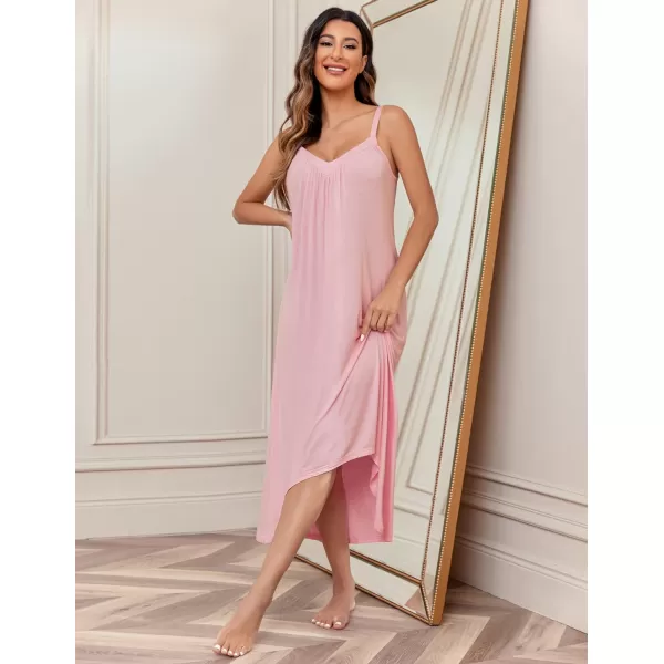 Ekouaer Womens Nightgown Sleeveless Long Nightshirt Full Slip Night Dress Plus Size Sleepshirt Chemise Lounge DressPink