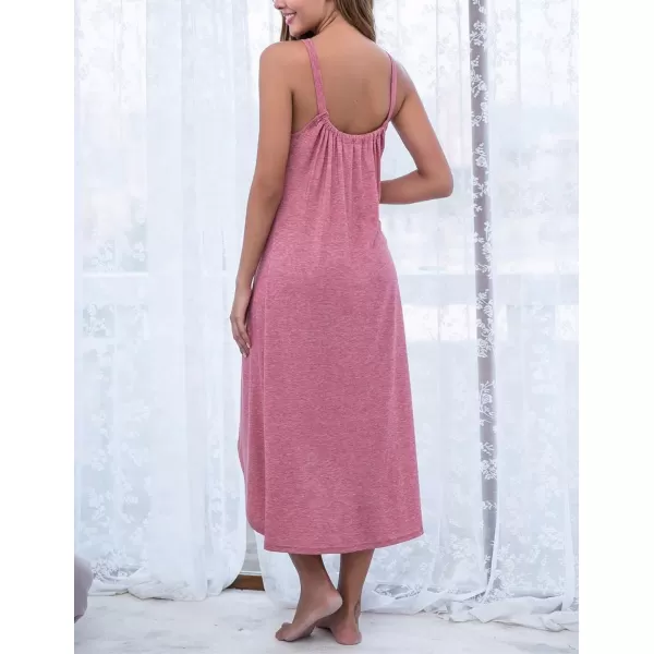 Ekouaer Womens Nightgown Sleeveless Long Nightshirt Full Slip Night Dress Plus Size Sleepshirt Chemise Lounge DressRed