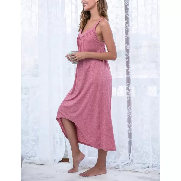 Ekouaer Womens Nightgown Sleeveless Long Nightshirt Full Slip Night Dress Plus Size Sleepshirt Chemise Lounge DressRed