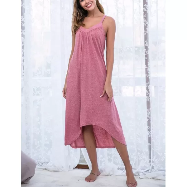 Ekouaer Womens Nightgown Sleeveless Long Nightshirt Full Slip Night Dress Plus Size Sleepshirt Chemise Lounge DressRed