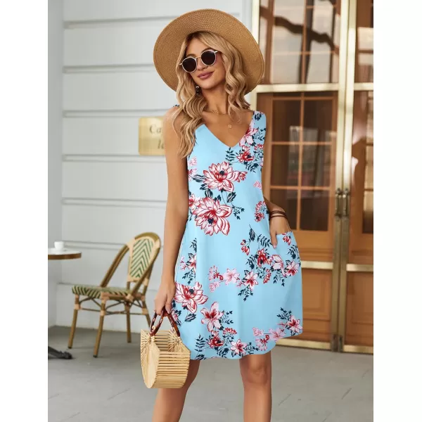 Ekouaer Womens Nightgown Sleeveless Nightshirt Sexy V Neck Chemise Soft Night Lingerie Dress Sleepwear with PocketsDh97blue Flower