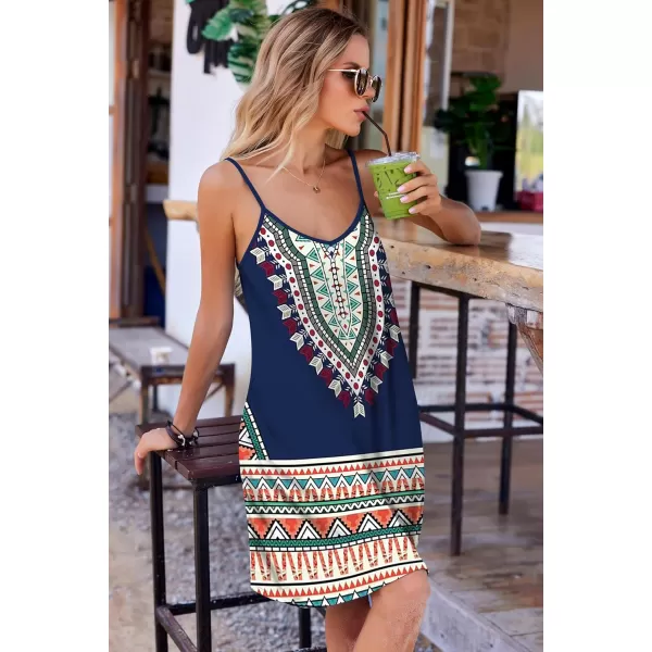 Ekouaer Womens Nightgown Sleeveless V Neck Nightdress Full Slip Print Sleep Dress With PocketsGeometric Print